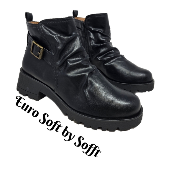 Euro Soft-Sofft Ariya Ankle Boots Sz 9.5 & 11 Slouchy Faux Black Leather Casual - Picture 1 of 12